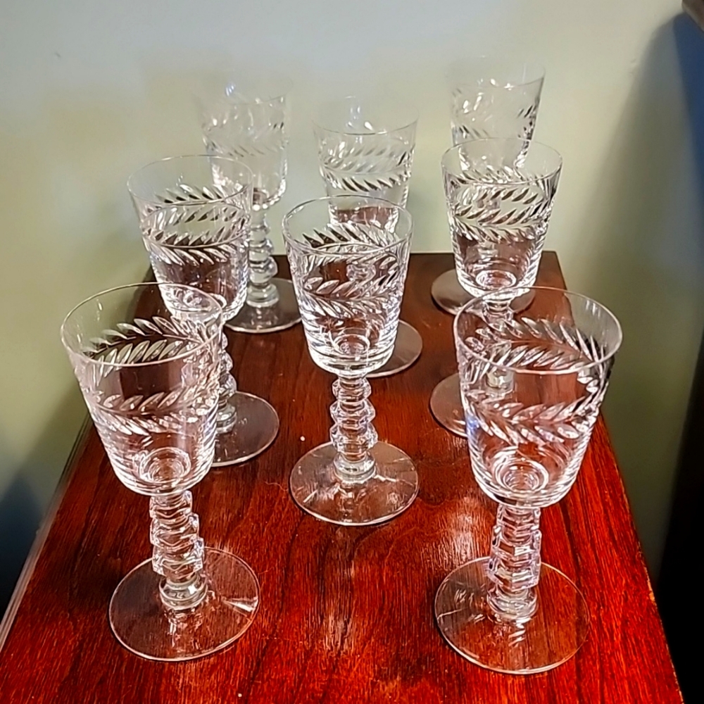 8 Tiffin Franciscan Midcentury Crystal 1950's Set of Sherry Glasses 5" Tall.